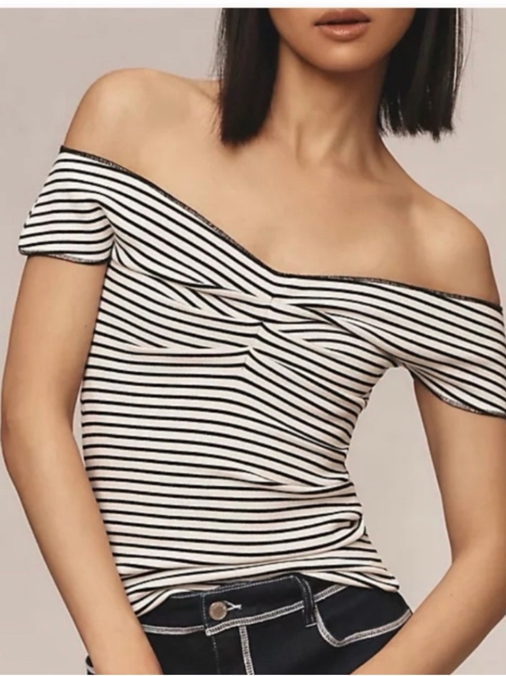 Anthropologie Maeve Black & White Striped off the shoulder  Top size SMALL